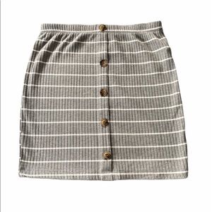 Grey and White Striped Ribbed Bodycon Skirt